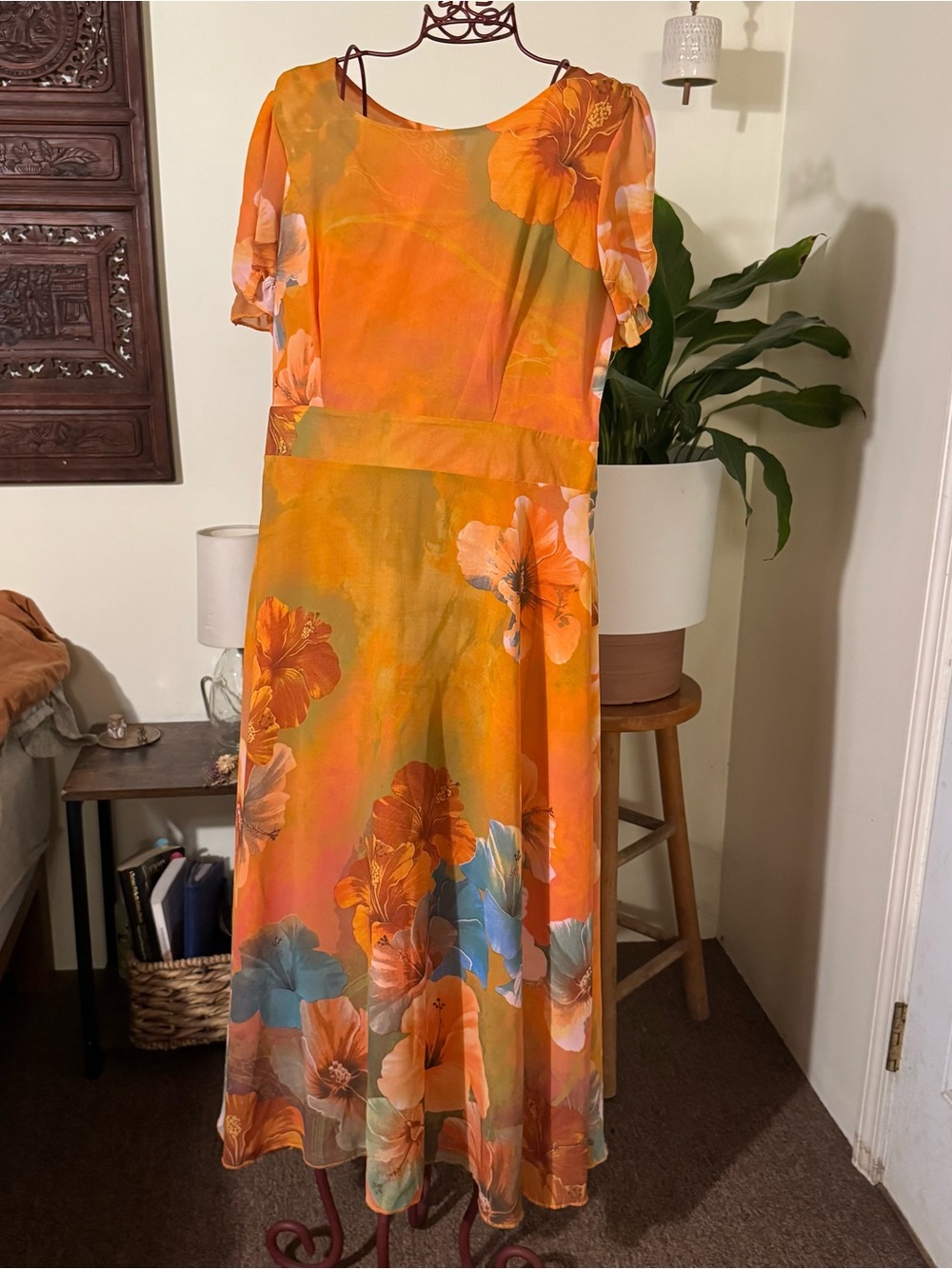 Floral Orange Maxi Dress - Women